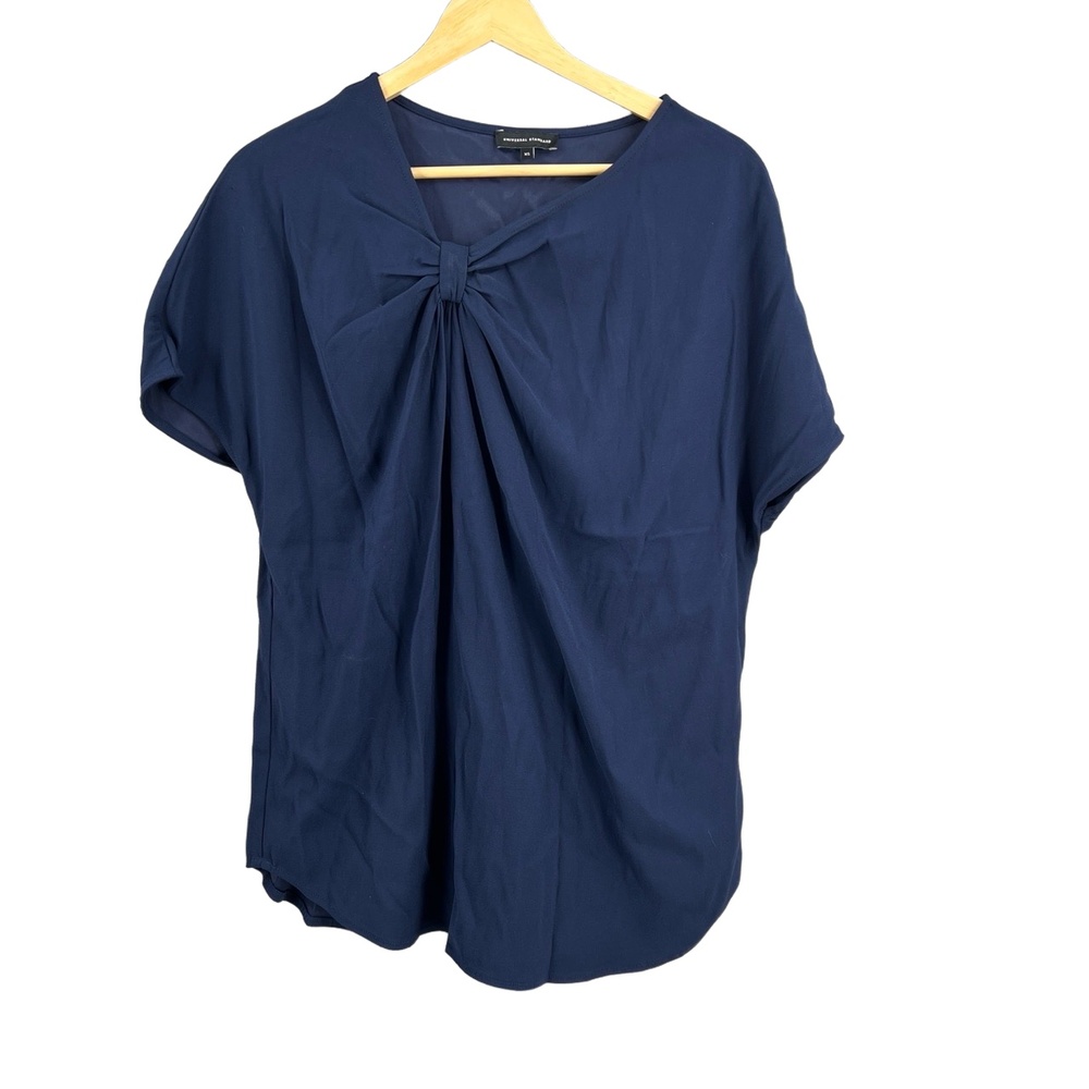 Universal Standard Navy Top Asymmetrical Bow Detail Short Sleeve Size 10-12